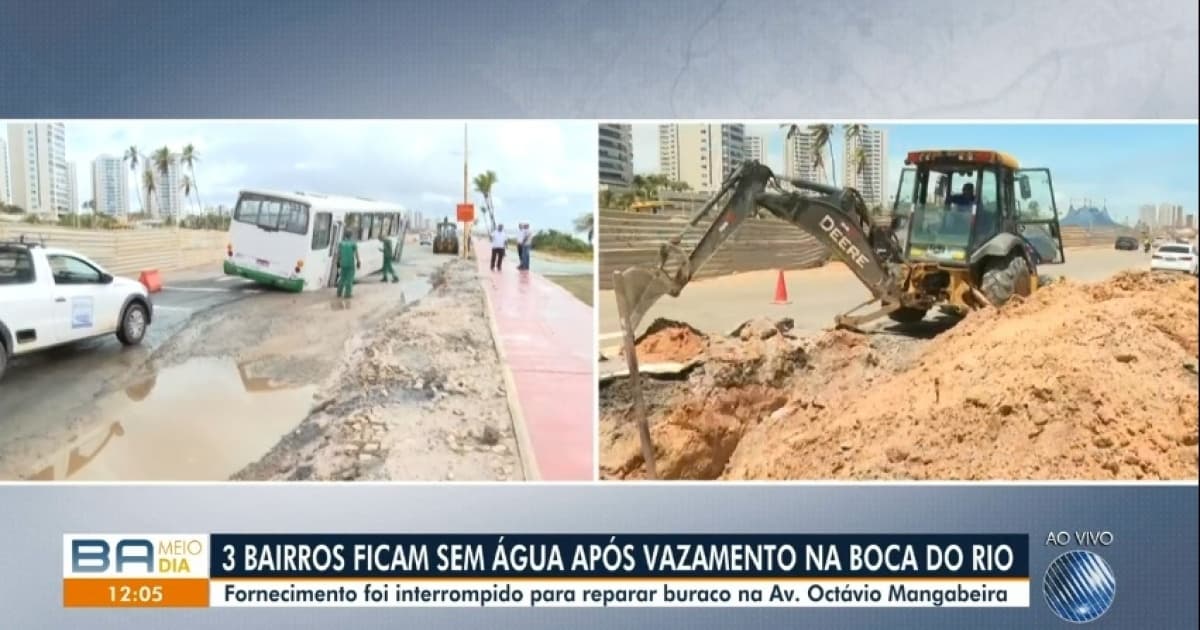 Bairros ficam sem água após vazamento na Orla da Boca do Rio