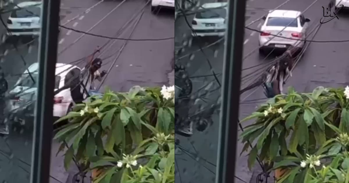 VÍDEO: Homem se pendura em fiação para furtar fios de cobre em bairro nobre de Salvador