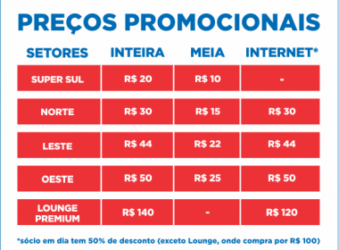 Ingressos estão à venda para o jogo entre Bahia e Paraná