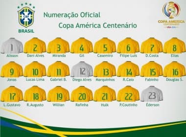 CBF divulga numeração das camisas da Seleção para a Copa América Centenário