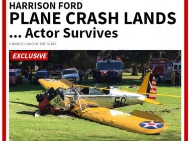 Avião pilotado por Harrison Ford cai nos EUA e ator é socorrido para hospital