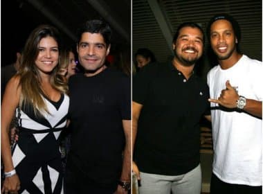 ACM Neto, Tatá Canhedo e Ronaldinho Gaúcho se divertem em boate de Salvador
