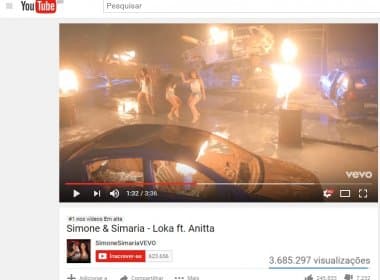 Clipe &#039;Loka&#039; de Simone e Simaria, com Anitta, é visto por mais 3,5 mi de pessoas em 24h