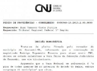 CNJ nega retorno de juiz federal a Vara de Guanambi