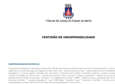 TJ-BA emite certidão de indisponibilidade do E-SAJ