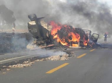 Luis Eduardo: Dois caminhões pegam fogo em acidente com ônibus