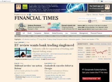 Versão impressa do Financial Times será lançada no Brasil nesta quarta