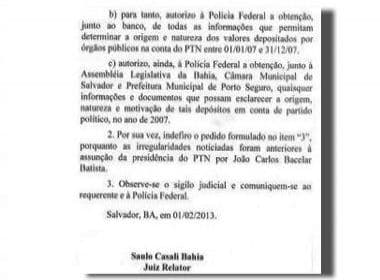 MPE requer e juiz autoriza quebra do sigilo bancário do PTN na Bahia