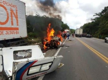 Muritiba: Três pessoas morrem carbonizadas dentro de ambulância após acidente na BR-101