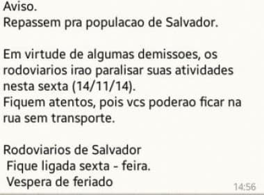 Sindicato nega boato no WhatsApp de paralisação de ônibus em Salvador