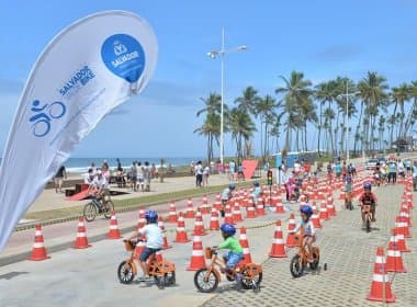 Minicircuito de bike faz sucesso entre as crianças presentes no Festival da Primavera
