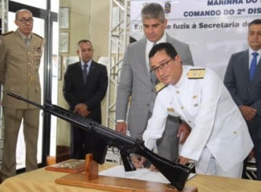 SSP recebe 100 fuzis da Marinha do Brasil em cerimônia nesta terça-feira