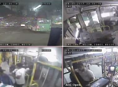 SSP-BA divulga imagens de assalto a ônibus em que vítimas pularam do veículo 