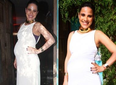 Wanessa faz chá de bebê e ganha macacão de caveira