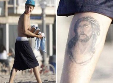 Justin Bieber tatua Jesus na panturrilha