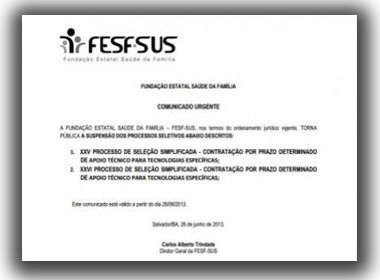Edital para funcionários da Saúde é cancelado após denúncia de supostas irregularidades