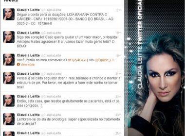 Via Twitter, Claudia Leitte pede a fãs que ajudem o Hospital Aristides Maltez