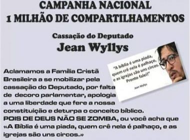 Campanha por 'família cristã' pede cassação de Jean Wyllys