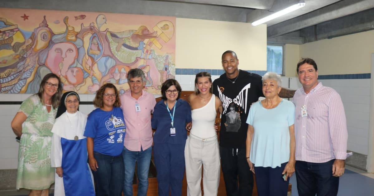 Antes de realizar baile beneficente, Léo Santana e Lore Improta visitam Obras Sociais Irmã Dulce