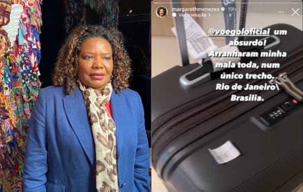 VÍDEO: Margareth Menezes denuncia prejuízos com mala após voo: "Parece que arranharam de propósito"