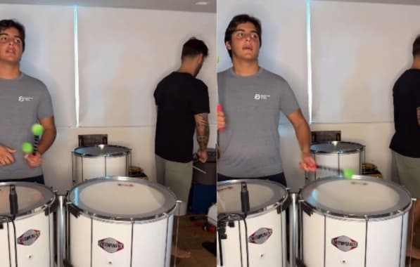 VÍDEO: Em clima de Carnaval, Daniel Cady toca percussão com Marcelo