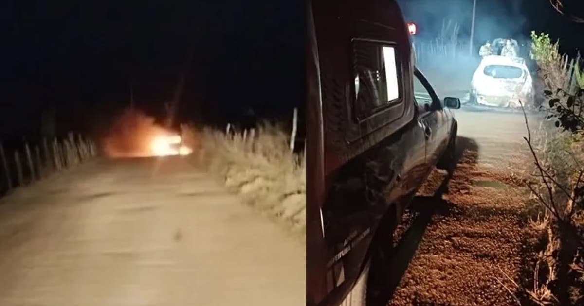 Carro fica destruído após pegar fogo em estrada vicinal de Riachão do Jacuípe