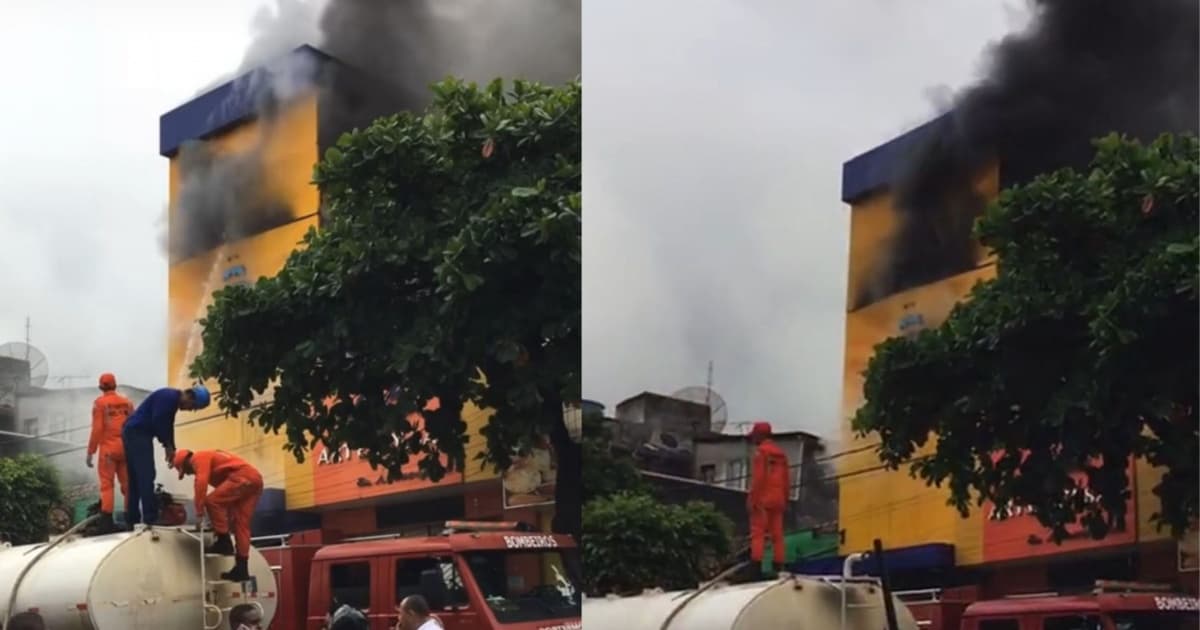 Incêndio atinge loja de roupas no centro de Itaberaba; cerca de 30 militares trabalharam na ocorrência 