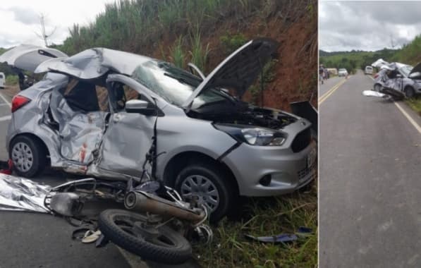 Acidente entre carro e moto deixa uma pessoa morta e outra ferida na BA-120, em Ibirataia