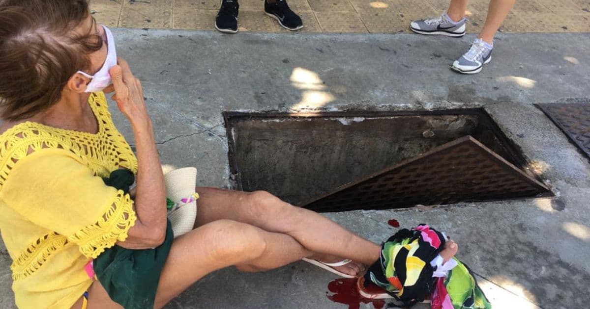 Sem ambulância, turista idosa vai a hospital de Uber após cair em bueiro em Salvador