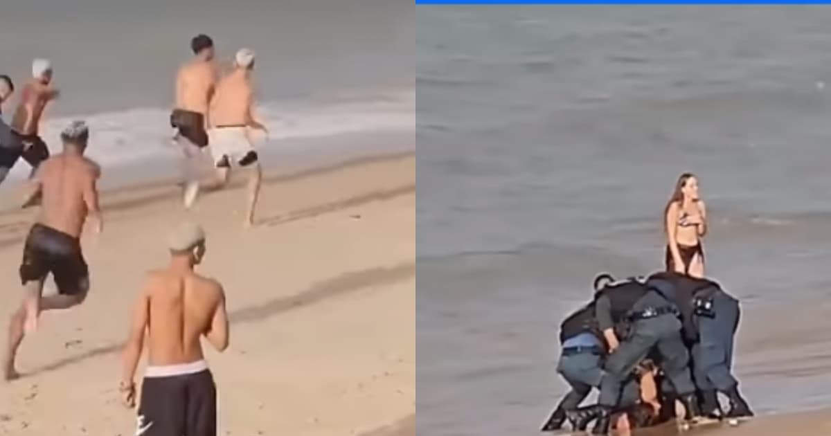 Homem é quase linchado após após agredir mulher em praia; vídeo mostra correria