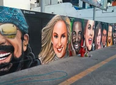 Em Salvador, grupo de artistas faz mural de grafite homenageando personalidades baianas
