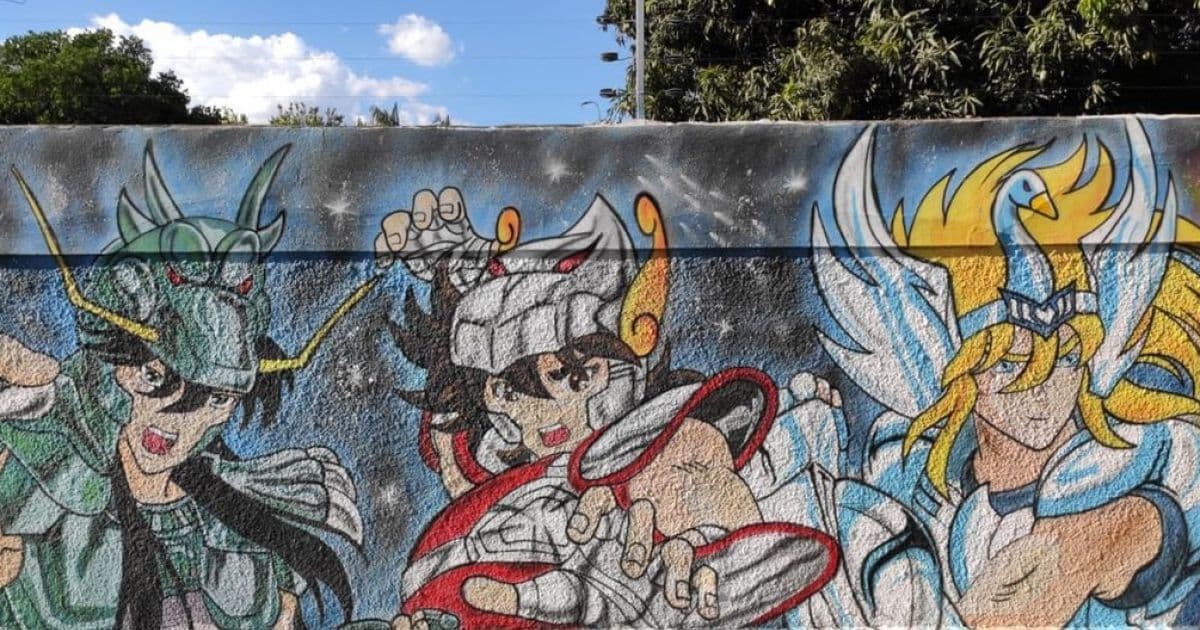 Artista pinta muro de 150 metros em homenagem ao anime 'Cavaleiros do Zodíaco'
