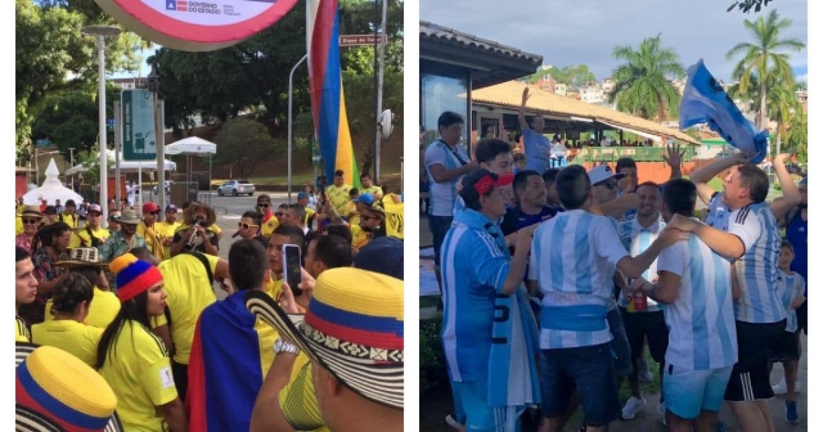 Torcedores da Colômbia e Argentina fazem festa no entorno da Arena Fonte Nova