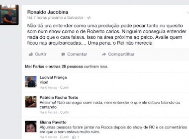 Show de Roberto Carlos na Arena Fonte Nova é marcado por falhas no som