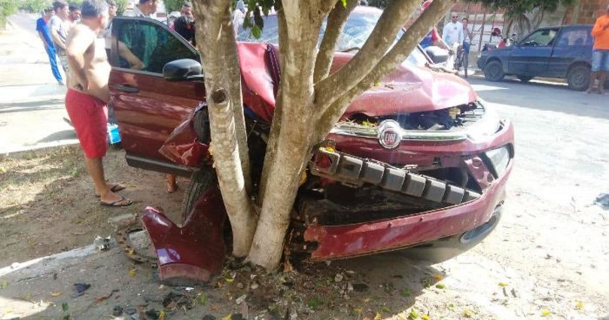 Riachão: Empresário se joga em carro roubado e assaltante bate veículo em árvore