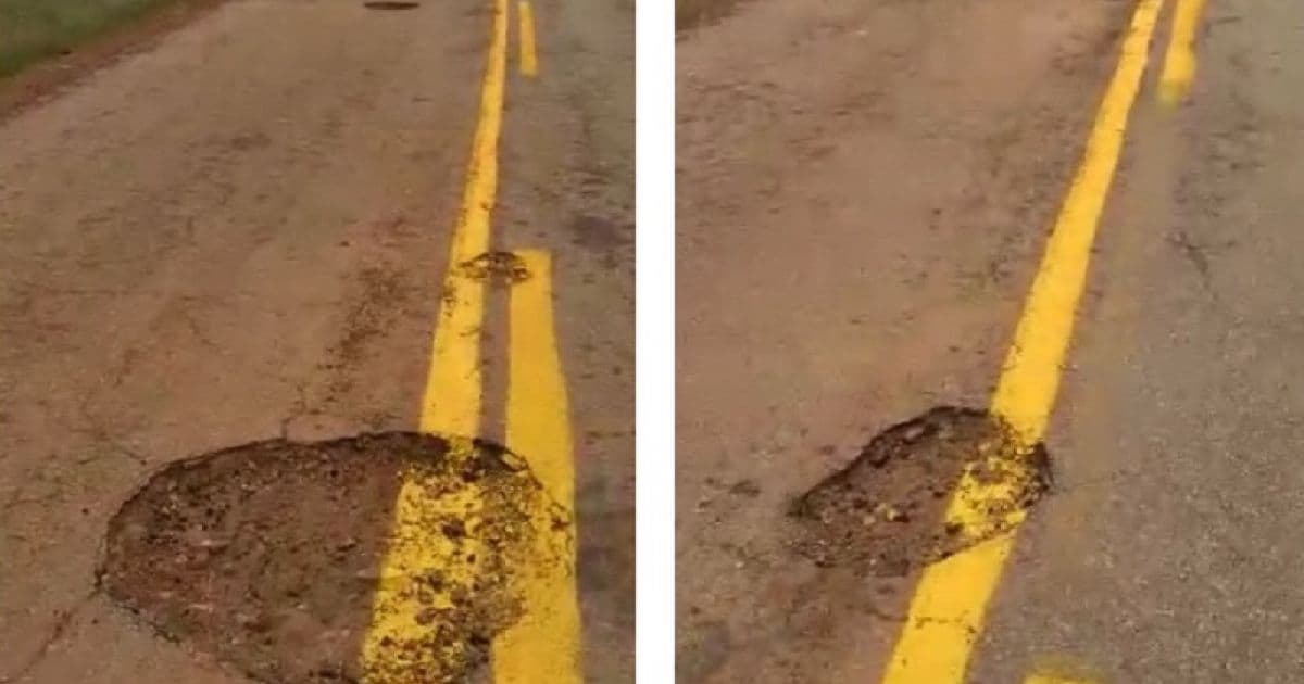 Brumado: Morador mostra estrada esburacada e com pintura dentro de buracos