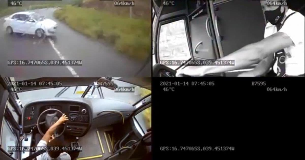 Câmera de segurança de ônibus registra momento exato de acidente no Extremo Sul Baiano