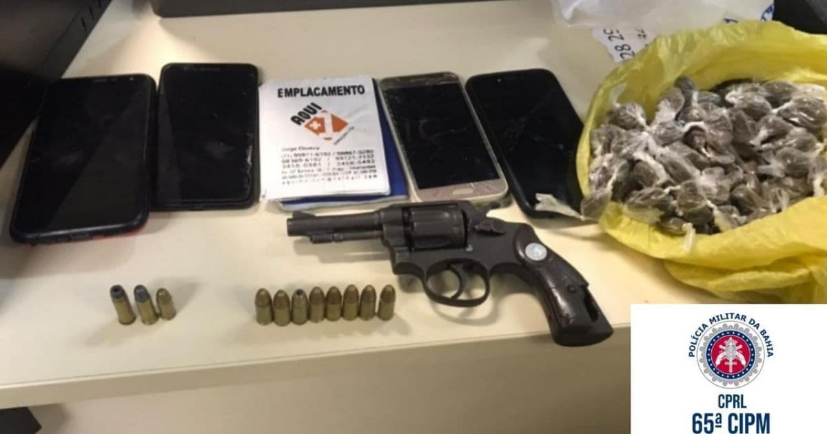 Feira: Arma, munições e drogas são apreendidas com três suspeitos em carro de App