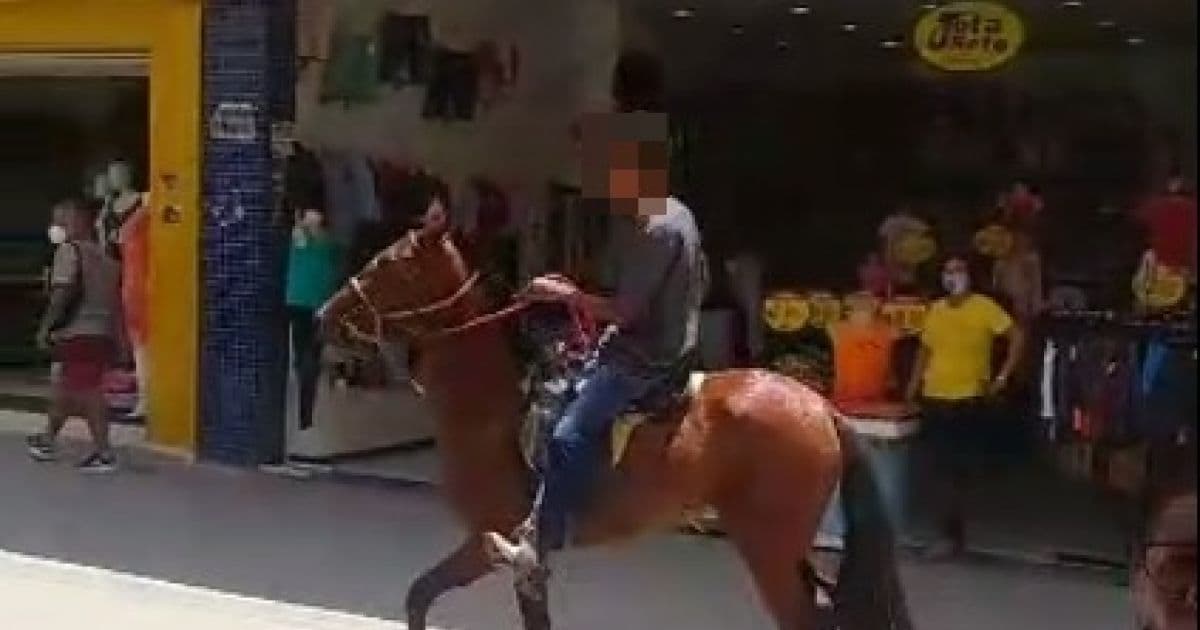 Feira: Cavalo se descontrola e invade loja em centro da cidade