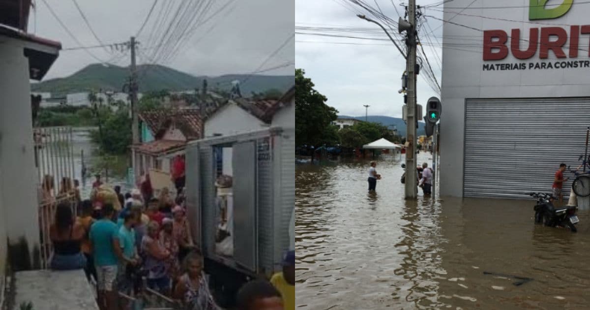 VÍDEO: Centro de Abastecimento de Jequié é evacuado após rio da cidade transbordar