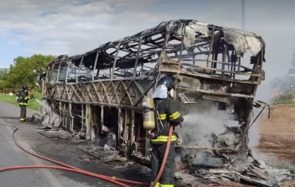Ônibus pega fogo em trecho da BR-242 do Extremo Oeste baiano 