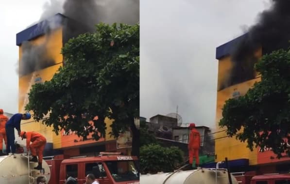Incêndio atinge loja de roupas no centro de Itaberaba; cerca de 30 militares trabalharam na ocorrência 