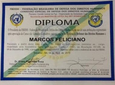 Em Salvador, Feliciano ganha diploma de &#039;defensor dos direitos humanos&#039;