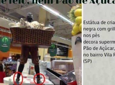 Estátua de menino negro acorrentado em supermercado gera revolta em redes sociais