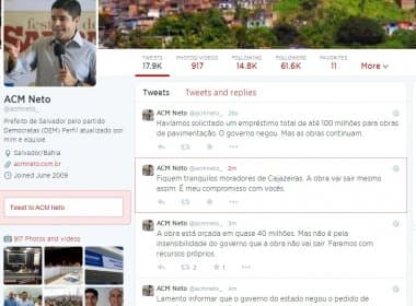 Pelo Twitter, Neto diz que governo do Estado negou empréstimo para via que liga Cajazeiras à BR-324