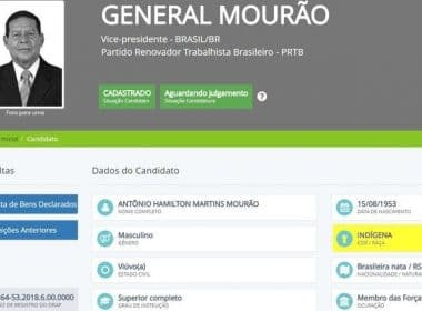 Vice de Bolsonaro, General Mourão se autodeclara indígena em candidatura no TSE