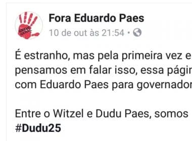 Página 'Fora Eduardo Paes' declara apoio a Eduardo Paes ao governo do Rio