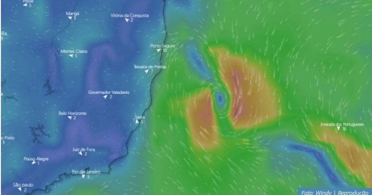 A 150 km de Porto Seguro, ciclone se formou no mar e não deve passar pelo continente