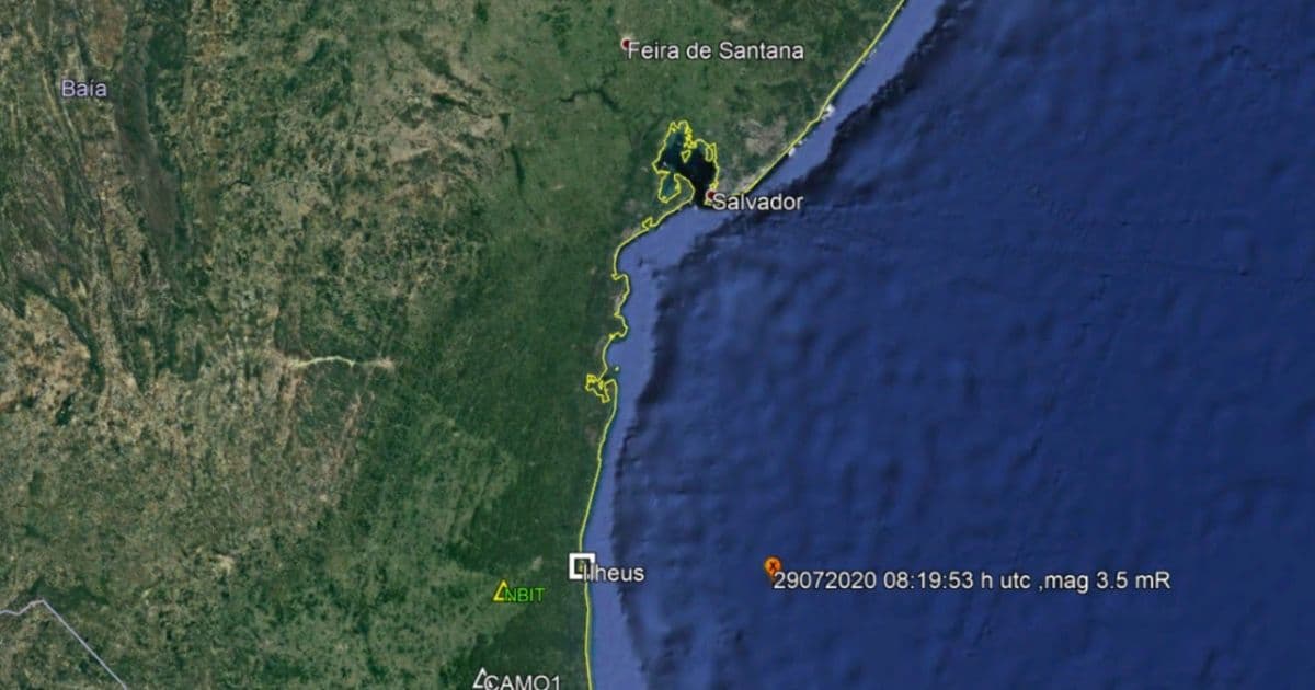 Tremor de magnitude 3,5 é registrado no litoral da Bahia