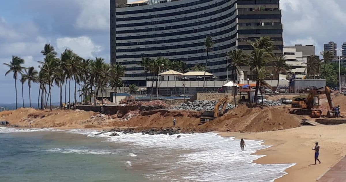 Moradores de Ondina reclamam de obra na praia; Sucop diz que intervenção é reparatória